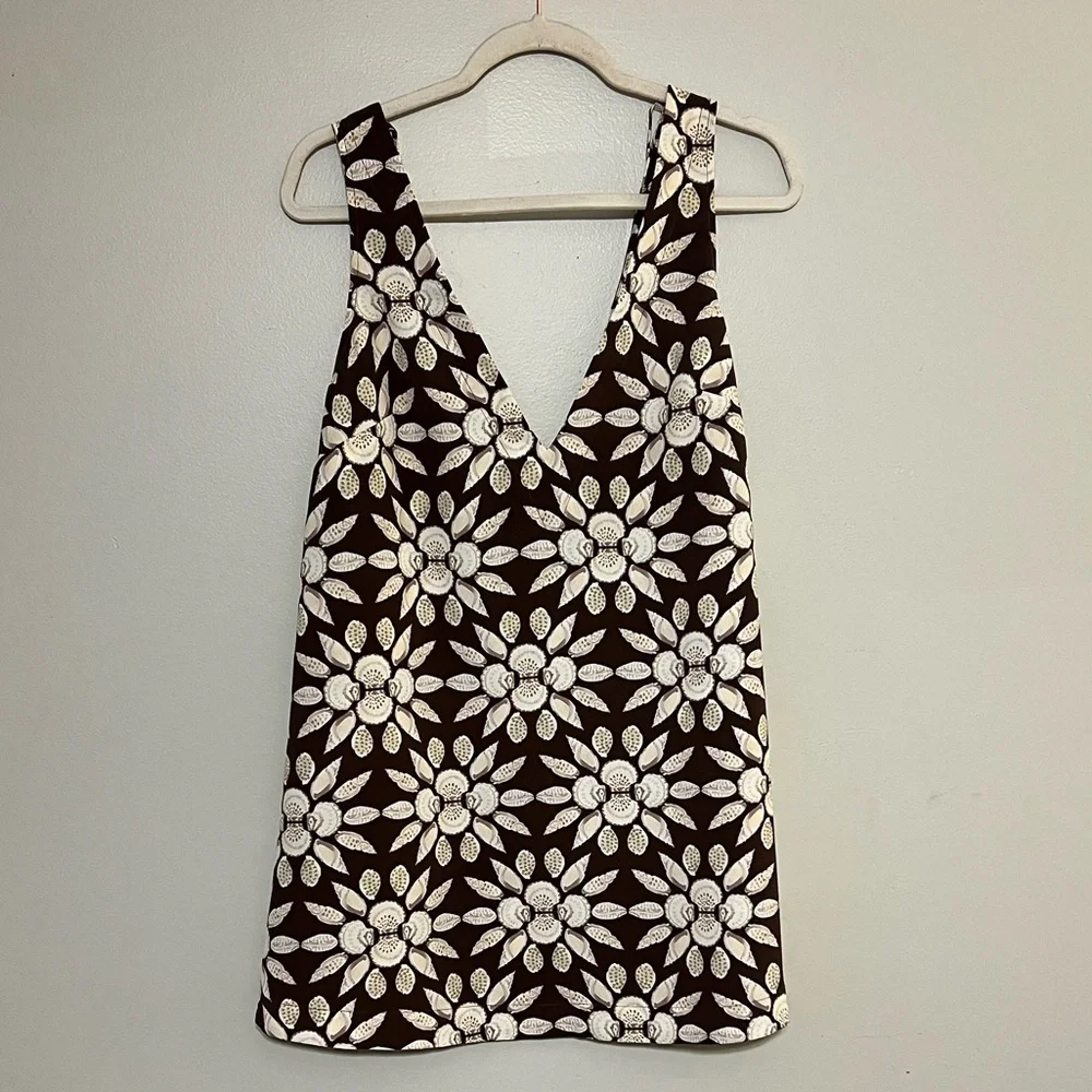 Hill House XXS Brown Floral Sleeveless Top Deep V Lightweight Summer Dress - Picture 10 of 10